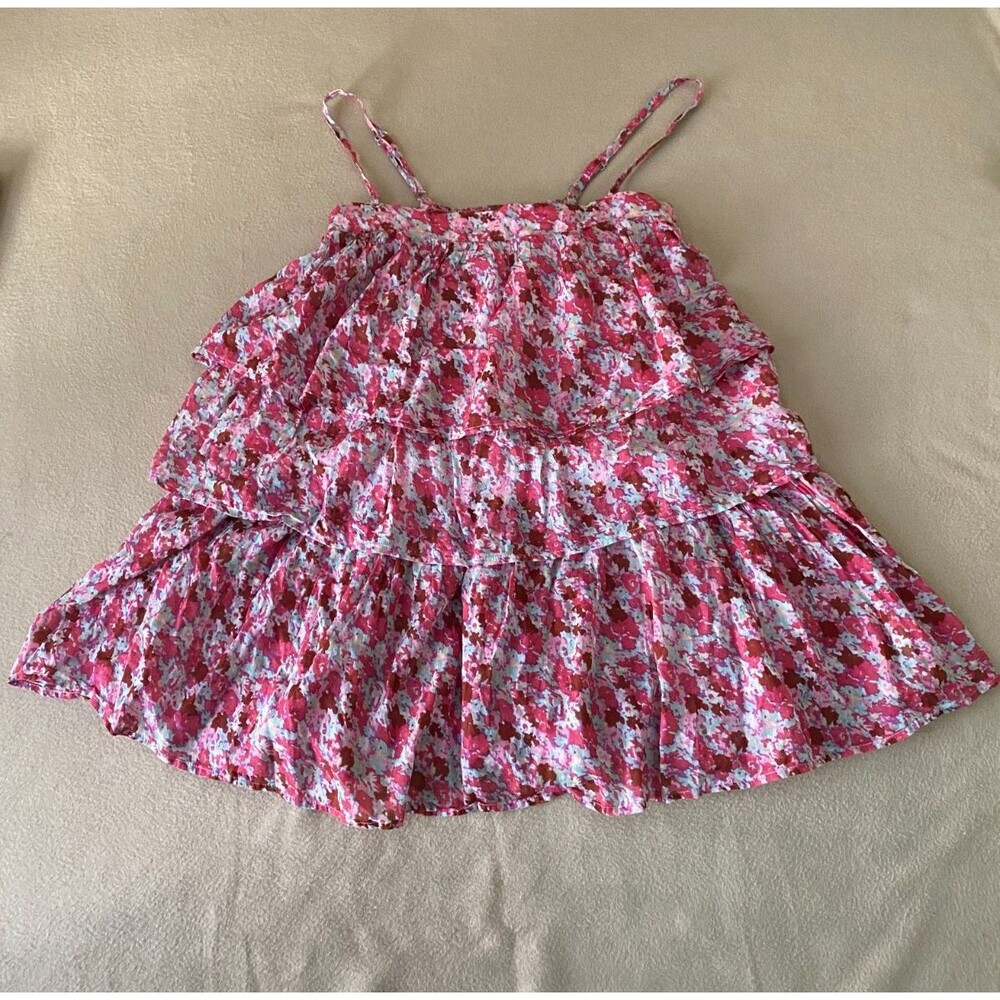 FP One Talia Tunic Pink Floral Tiered Mini Dress w/ Spaghetti Straps, S/P